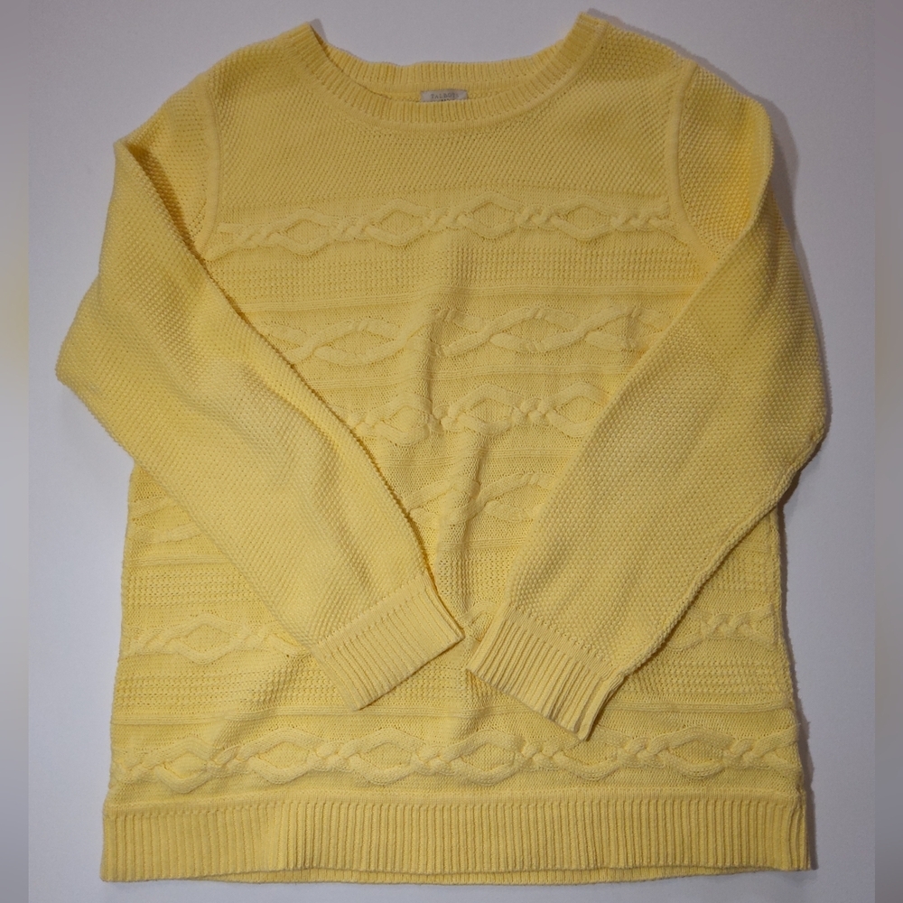 Talbots Cable Knit Sweater Womens Large Yellow Old Money Winter Comfort Luxury